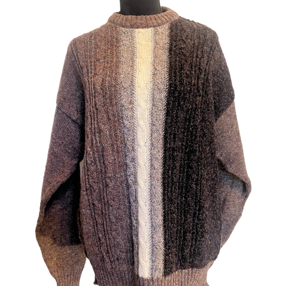 Vintage wool Oleg Cassini Men's Multicolor Cable Knit Sweater Grampacore